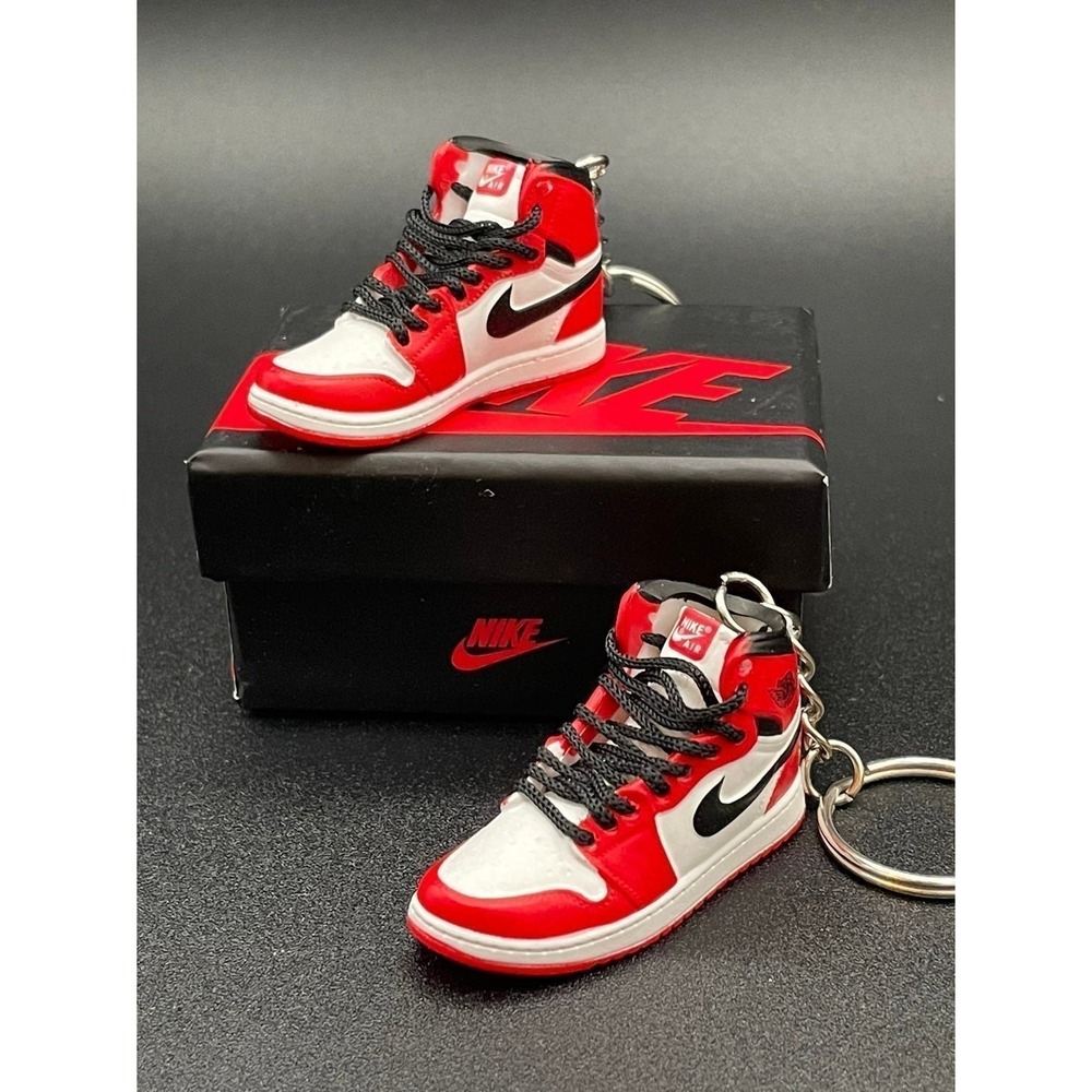 (2) Chicago Nike Air Jordan I Keychain with box OG Bulls Red White High Retro